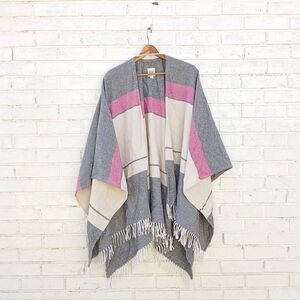 Gap Fringe Wool Blend Poncho Wrap Ruana